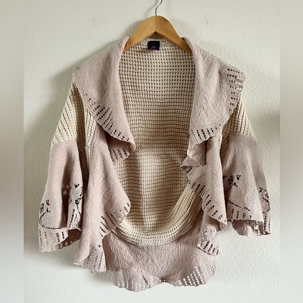 Mischa Barton Mischa Signature Knit Jacket Pink Heart Embroidered Cardigan S